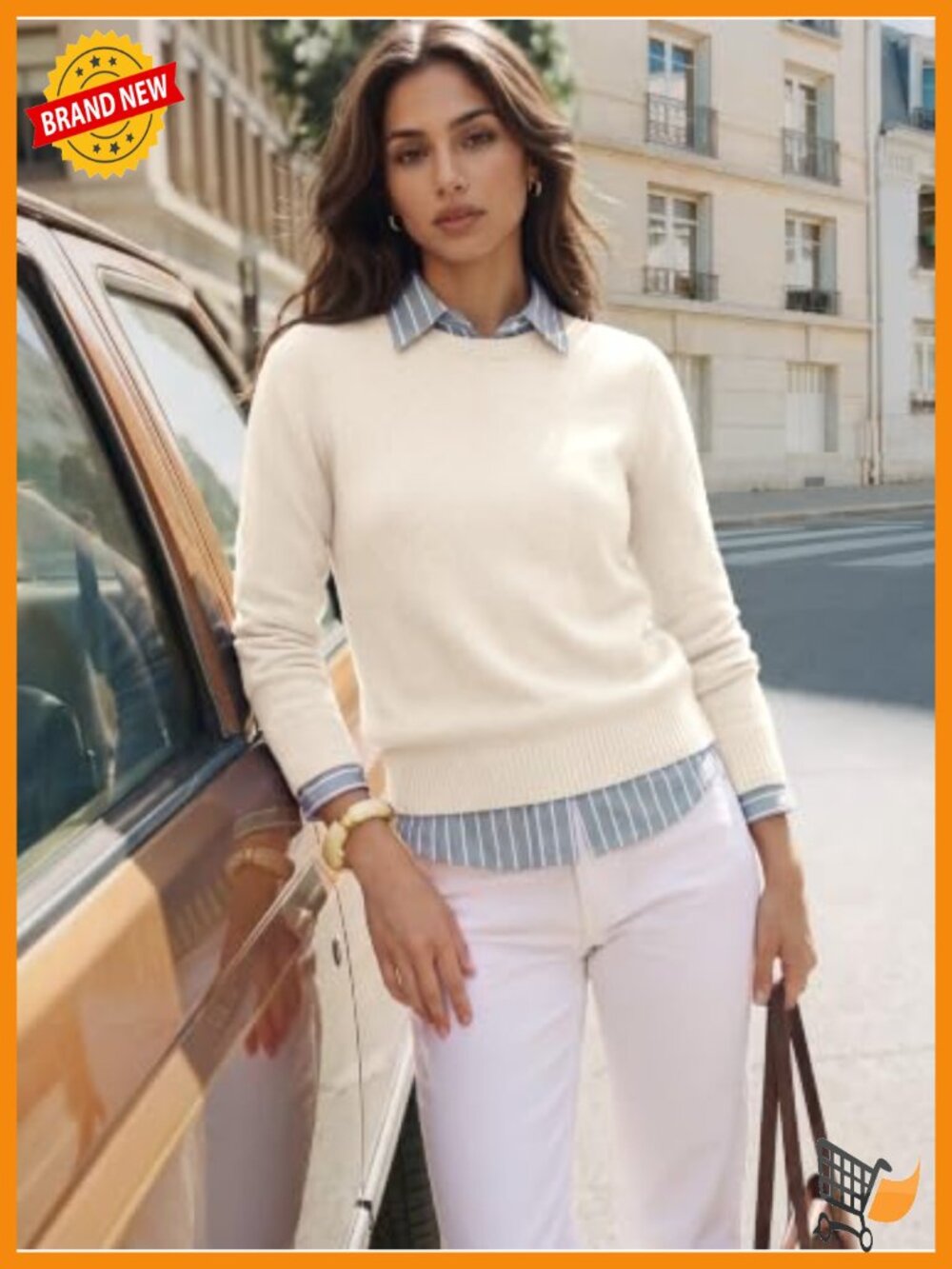 Cashmere Merino Wool Crewneck Pullover Sweater Long Sleeve - Picture 5 of 6